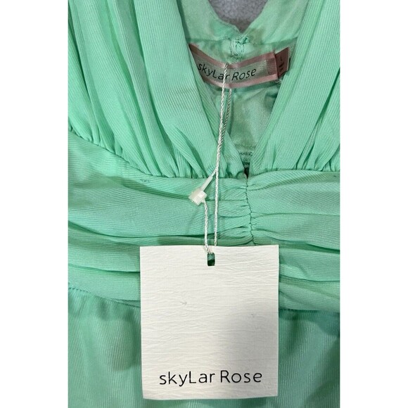 Skylar Rose Bodysuit Womens Large Green V-Neck Shirred Elegant Mermaid Fairy - Picture 5 of 8